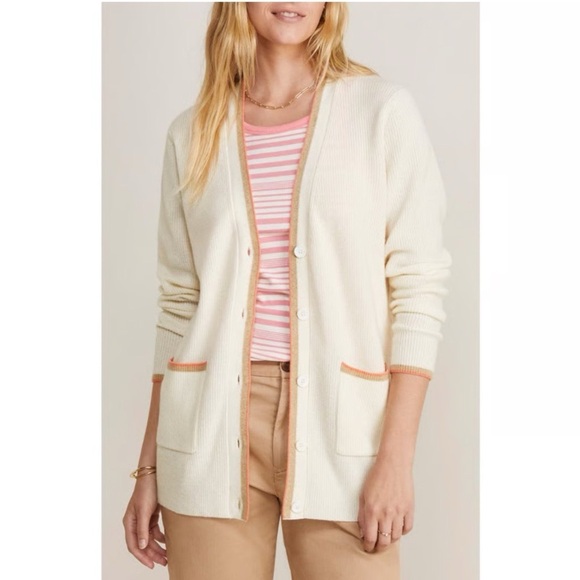 Vineyard Vines Varsity Tipped V-Neck Cardigan Marshmallow